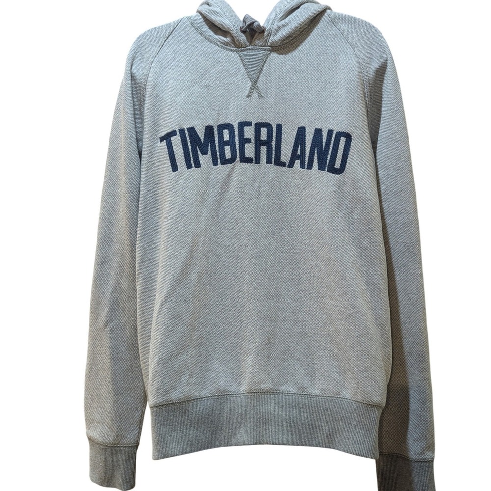 Timberland Mens Slim Fit Hoodie Gray Textured Knit Logo Sweatshirt Medium